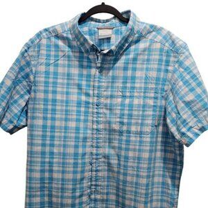 Columbia Mens Blue Plaid Short-Sleeve Button-Up Shirt Size L